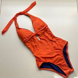 Splendid One Piece Orange Swimsuit with Ties at Neck and Back Size XS